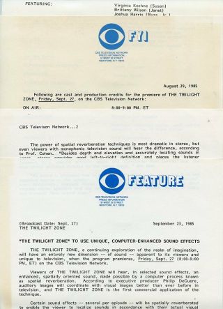 Harlan Ellison Rod Serling The Twilight Zone Rare 1985 Cbs Tv Press Material