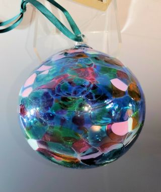 Kitras Art Glass CALICO Friendship Ball ORB Ornament or Sun Catcher with Tags 5 