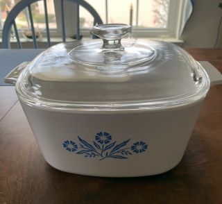 Vintage Corningware Blue Cornflower 3 Quart Casserole Dish With Pyrex Lid A - 3 - B