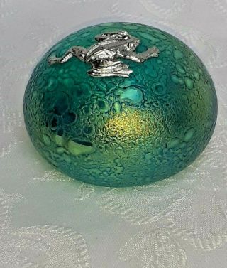 Heron Glass Green Pebble With Pewter Frog - 8 Cm - Made In Uk - Gift Box