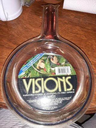 Vintage Nos,  Corning Ware Visions Rangetop Cookware Amber Glass 7 " Skillet.  Nip