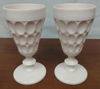 Jeannette Shell Pink Mid Century Milk Glass Thumbprint Water Goblets Set Of 2