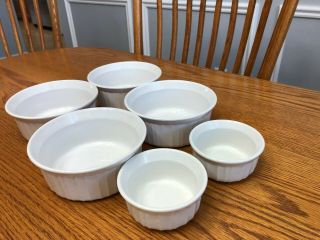 4 Corning Ware French White Ramekins/casserole Dishes 16 Oz.  & (2) 4oz Bowls