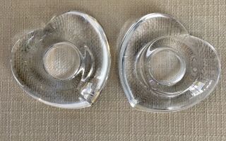 Set Of 2 ORREFORS AMOUR Crystal Votive Candle Holders Heart Shaped Signed 2