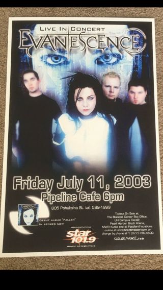 Evanescence 2003 Vintage Hawaii Concert Poster