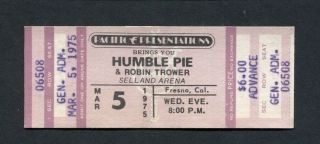1975 Humble Pie Robin Trower Concert Ticket Selland Fresno Steve Marriott