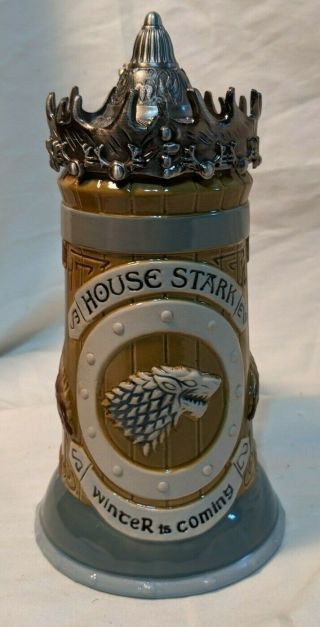 Game Of Thrones House Stark Stein 22 Oz Ceramic Base With Pewter Baratheon 2016