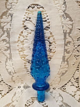 Vintage Blue Empoli Italian Glass Decanter Stopper 8 Inch - Stopper Only