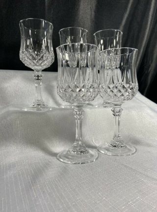 Set Of 5 Vtg Crystal Diamond Cut Liquor Sherry Wine Glasses Stemware 6 3/4” Tall