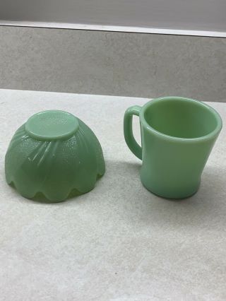 Vintage Fire King Jadeite Green Coffee Mug Tea Cup And Flower Bowl