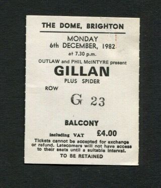 1982 Ian Gillan Spider Concert Ticket Stub Brighton Uk England Magic Tour