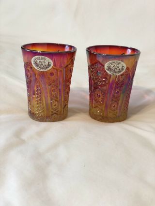 Vintage Indiana Glass Heirloom Sunset Carnival Glass Iridescent Red Tumblers