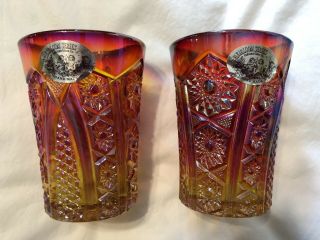 VINTAGE INDIANA GLASS Heirloom SUNSET Carnival Glass Iridescent Red Tumblers 2