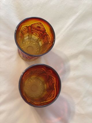 VINTAGE INDIANA GLASS Heirloom SUNSET Carnival Glass Iridescent Red Tumblers 3