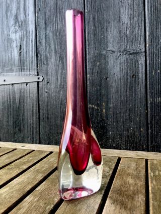 Vintage Murano Italian Sommerso Drop Tri Cone Purple Pink Bud Vase Art Glass 50s