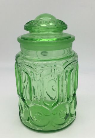 Vintage Le Smith Moon & Stars Emerald Green 9.  5 " Canister Jar With Lid
