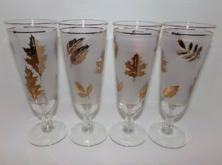 Vintage Libbey Frosted Gold Leaves Leaf Pilsner Glasses Set Of Four Mid Century