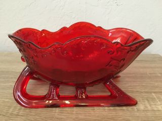 Vintage Westmoreland Glass Red Large 9 " Sleigh Centerpiece Bowl Candy Dish