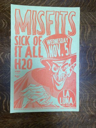 1997 Misfits With Sick Of It All Gig Poster Show At La Luna Portland Oregon