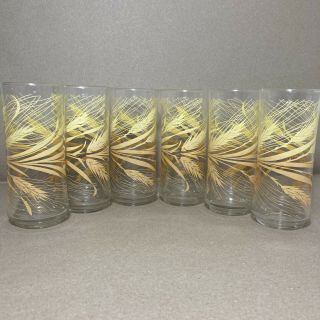 Set Of 6 Libbey Golden Wheat Glasses 6 3/8” 12 Ounce Tall Drink - Ware Vintage