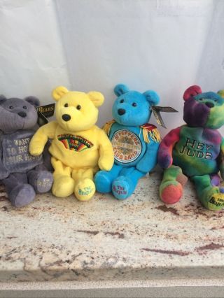 Set Of 4 Beatles Teddy Bears In Bag.  Official Apple Licensed M