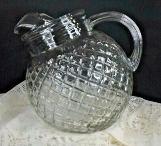 Vintage Hocking Glass Co.  Waterford Waffle Ball Pitcher 80 Oz With Ice Lip