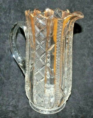 Antique American Brilliant Crystal Cut Glass Pitcher With Gold Accents
