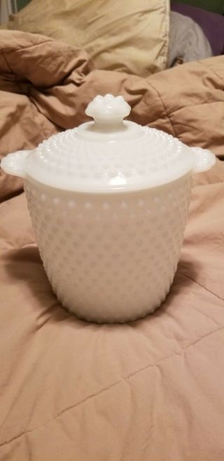White Milk Glass Hobnail Cookie Jar Ice Bucket Canister W Lid