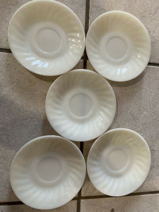 5 Glass Fire - King Swirl Ivory - White Saucer Mid - Century 1950s.  Perfect.  No Cracks