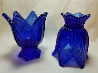 Fenton Art Glass Cobalt Blue Two - Way Tulip Votive / Candle Holders