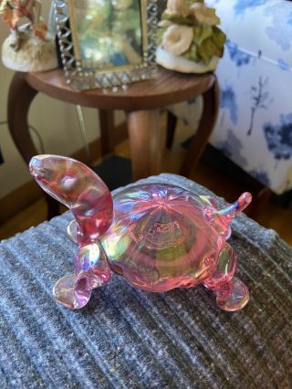 Gibson Studio Art Glass Cranberry Carnival Glass Turtle 3” X 2” Paperweight 1992