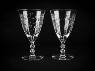 Fostoria Mulberry Cut Low Goblets Set,  Vintage Elegant Glass Stem 6026 6 1/4 "