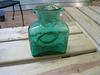 Blenko Art Glass Green Double Spout Water Bottle Pitcher Carafe 384