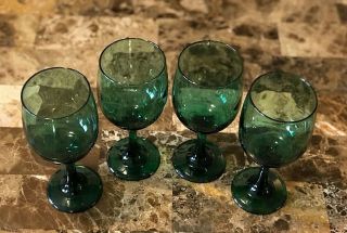 Vintage Libbey Water Goblet Wine Glass Teardrop Set of 4 Green Gold Rim 2