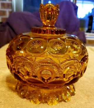 Vintage Amber Glass Moon Stars Candy Dish Unsigned Smith (?)