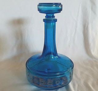 Vintage Mid Century Ritz Blue Glass Decanter Genie Bottle Made In Belgium Gold