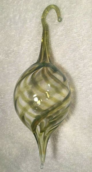 Vintage Hand - Blown Art Glass,  6” Light Green Hanging Ball Ornament
