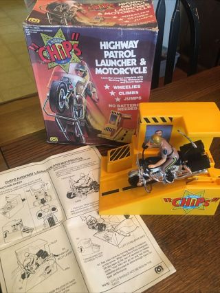 Chips Highway Patrol Launcher & Motorcycle Mego Chips Complete Iob W Instru 1981