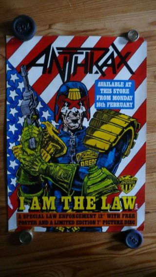 Anthrax I Am The Law Promo Poster,  1987.  Thrash Metal,  Slayer,  Judge Dredd