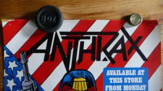 ANTHRAX I am the Law promo Poster,  1987.  Thrash Metal,  Slayer,  Judge Dredd 2