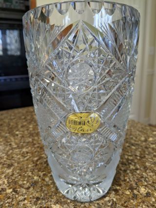 Large Vintage Gorgeous Czech Bohemian Hand Cut Crystal Glass Vase