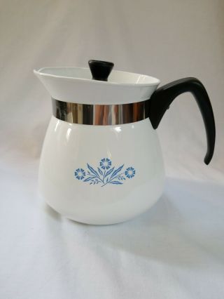 Vintage Corning Ware Kettle 2 Qt Quart 8 Cup Coffee Tea Pot Cornflower Blue