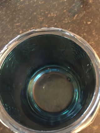 Vintage Carnival Glass Iridescent Blue Green Harvest Grape Jar Canister with Lid 3