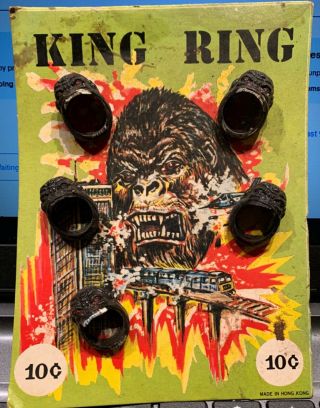 Vintage King Kong Monster Gumball Machine Header Card With 5 Toy Rings - Hong Kong