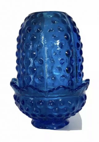 Vintage Fenton Colonial Blue Hobnail Fairy Light Lamp (prior To 1970)