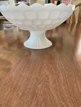 Vintage Large White Milk Glass Pedestal Bowl,  Scalloped Edge Farmhouse Decor