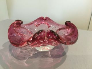 Vintage Murano Art Glass Pink Ash Tray/bowl Featuring Bullicante Bubbles 7 Inch