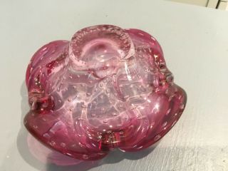 Vintage Murano Art Glass Pink Ash Tray/Bowl featuring Bullicante Bubbles 7 inch 3