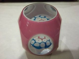 Pink Overlay Faceted Murano Art Glass Floating Millefiori 2 1/4 " Paperweight