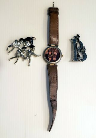 Vintage " The Beatles " Watch & Silvertone Pendant & Pin / Brooch
